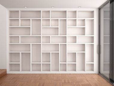 modern beyaz iç boş rafları 3D çizimi