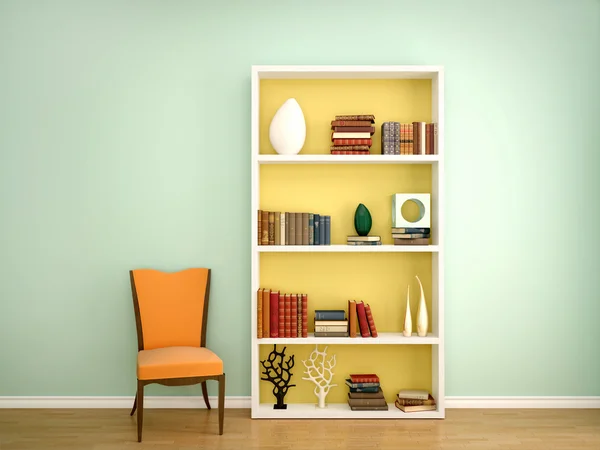 3D illustratie van boeken op de planken van het decor in de inte — Stockfoto