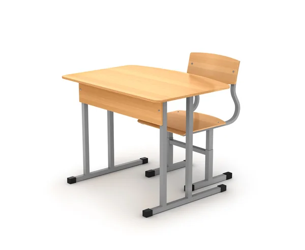 Iskola asztal és szék fehér háttér — Stock Fotó