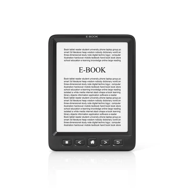 Rendering 3d del lettore di e-book su sfondo bianco . — Foto Stock