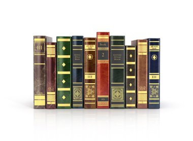 Beyaz bir arka plan üzerinde şekilde eski renkli kitap 3D render.