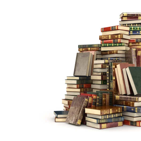 3D render nagy halom a jobb oldalon, isola színes könyvek — Stock Fotó