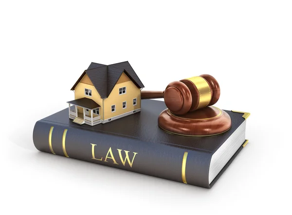 Concept of suing for property. 3d illustration of wooden gavel w — Stock Photo, Image