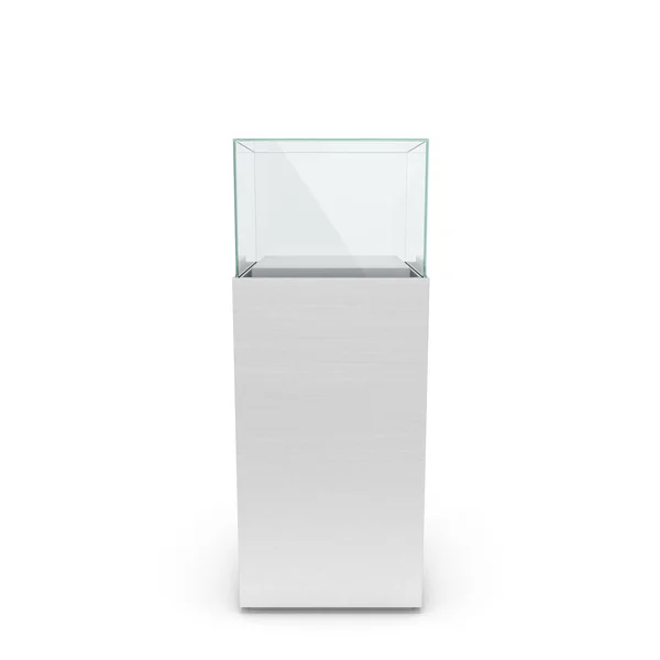 Vitrine blanche vide avec piédestal. Illustration 3D isolée sur — Photo