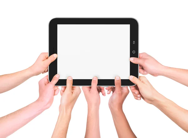 Mnoho ruce držící tablet — Stock fotografie
