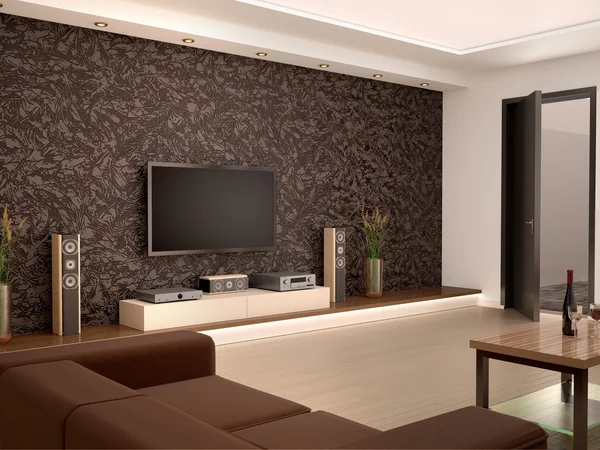 3d illustrazione di interni moderno home theater in una stanza accogliente — Foto Stock
