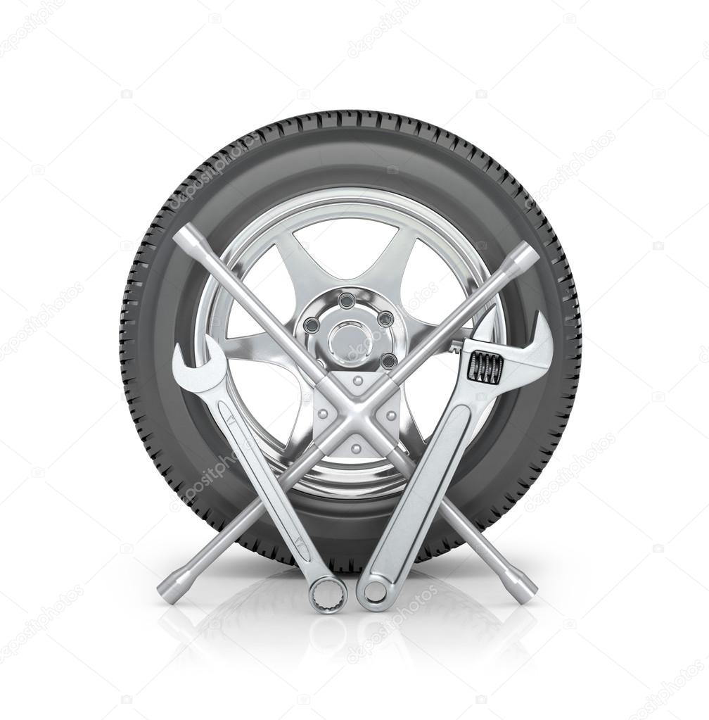 Wheel repair isolated on a white background