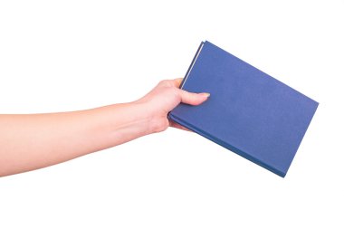 Beyaz bir arka plan üzerinde izole bir kitap el