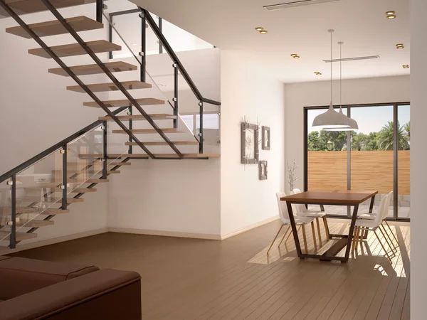 Şık ev iç merdiven ile 3D çizimi — Stok fotoğraf