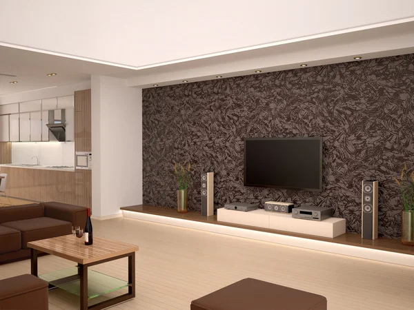 3d illustrazione di interni moderno home theater in una sala accogliente o — Foto Stock