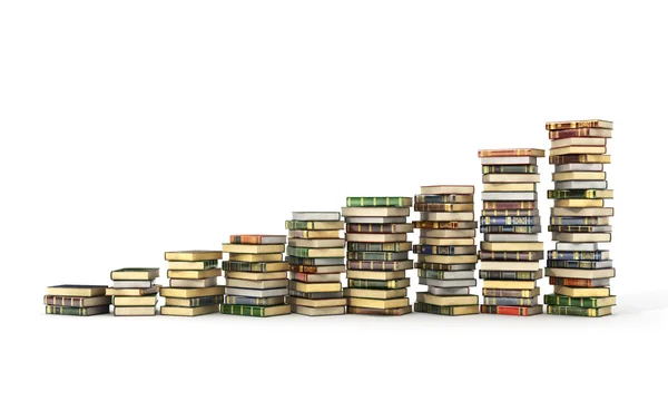 3d rendering di grande mucchio di libri colorati isolati su un dorso bianco — Foto Stock