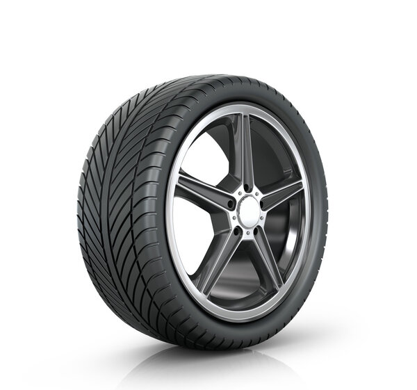 Automobile wheel on a white background.