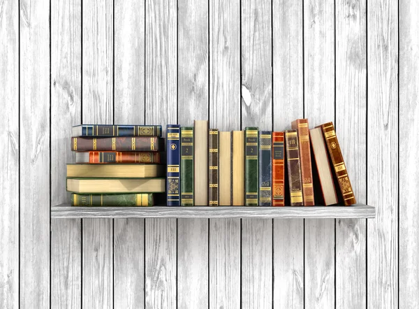 Bunte Bücher auf weißem Holz-Hintergrund. — Stockfoto