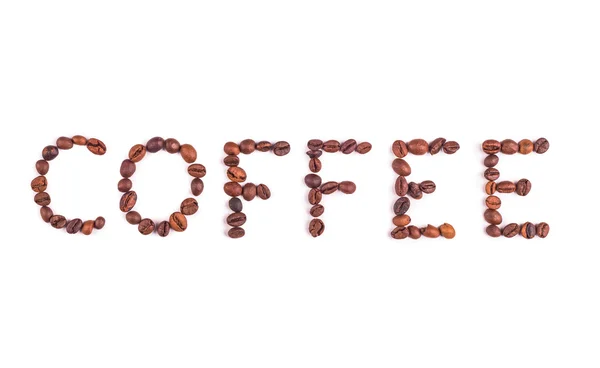 Słowo "kawę" z ziaren kawy — Zdjęcie stockowe