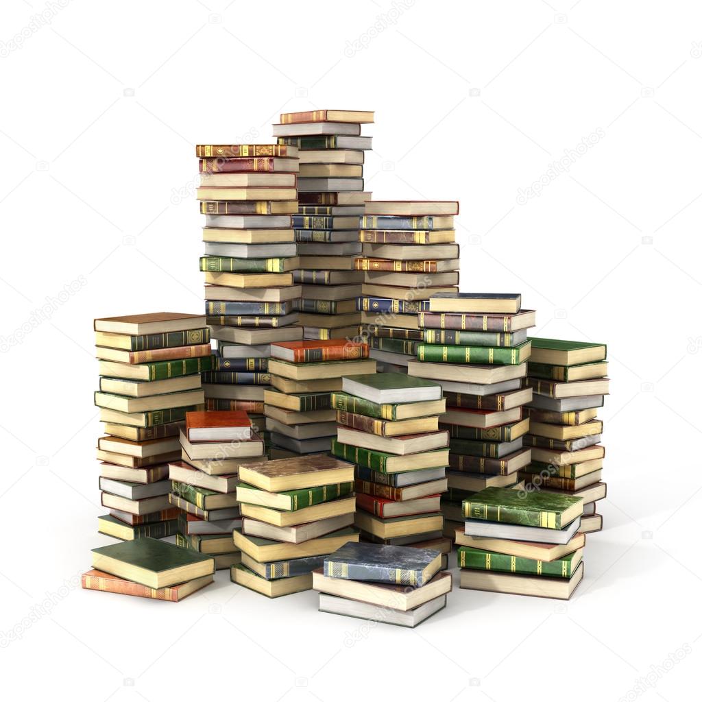 3d render of big pile of colorful books isolated on a white back