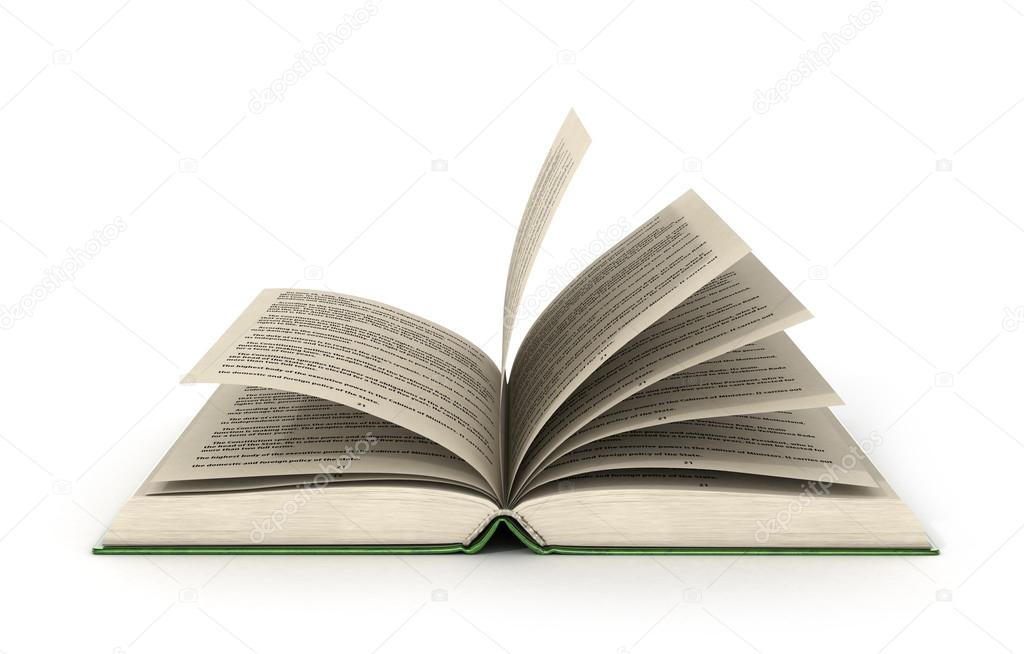 3d render of one open book on a white background.