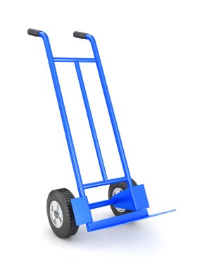 Beyaz arka plan üzerinde izole bir boş el arabası. Yan görünüm