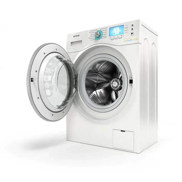 Wasmachine op witte achtergrond openen — Stockfoto