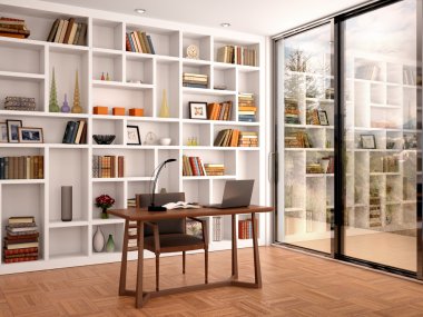 o beyaz parlak iç kitaplığı office ile 3D çizimi