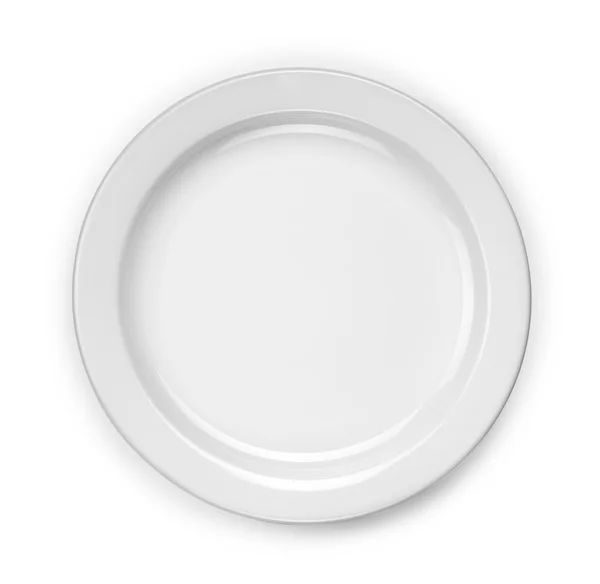 Пустая белая тарелка вид сверху на изолированном белом фоне — стоковое фото