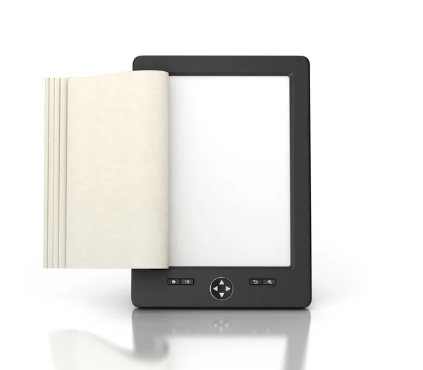 E-Book-Reader Tablet mit leeren Seiten isoliert — Stockfoto