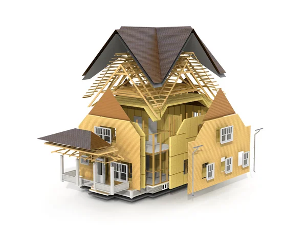 Concept of construction. We see constituents of roof frame and i — Stock Photo, Image