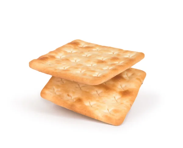 Vierkante crackers geïsoleerd op witte achtergrond — Stockfoto