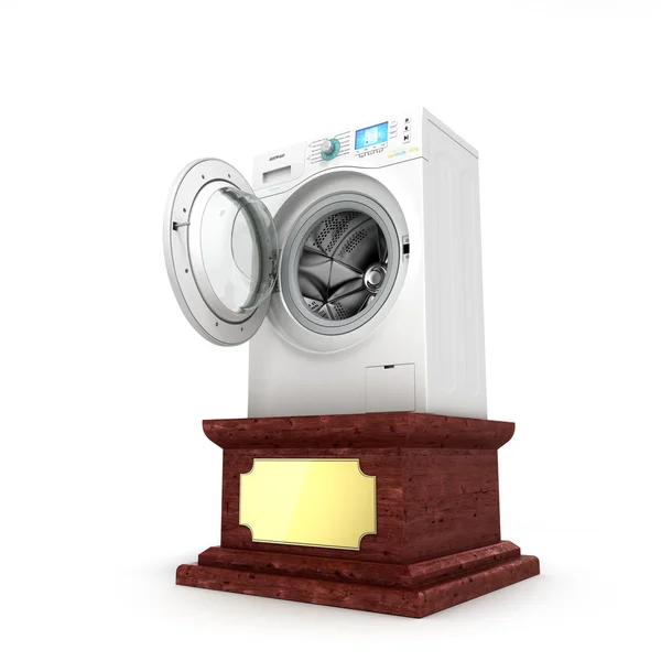Conceito oferta atraente, máquina de lavar em um pedestal — Fotografia de Stock
