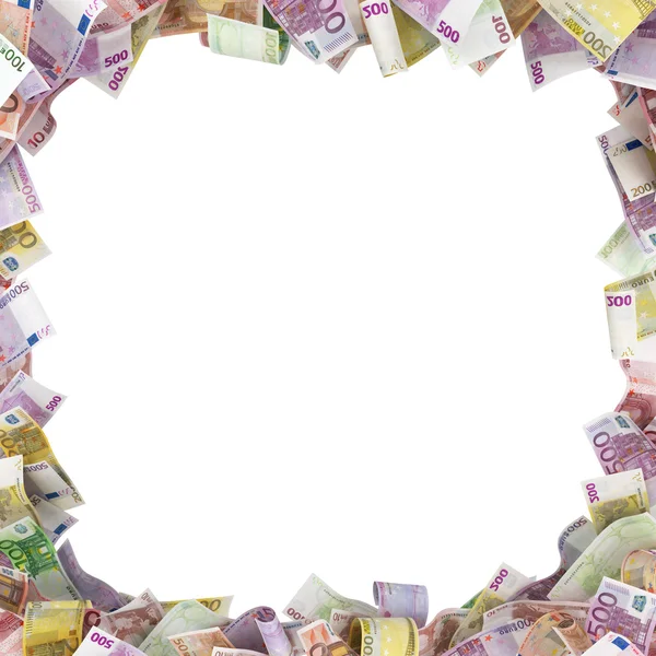 Eurobankbiljetten achtergrond met ruimte voor tekst op wit wordt geïsoleerd — Stockfoto