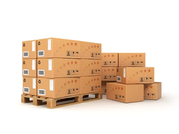 Boxes on the pallet isolated on white — Stock Photo, Image