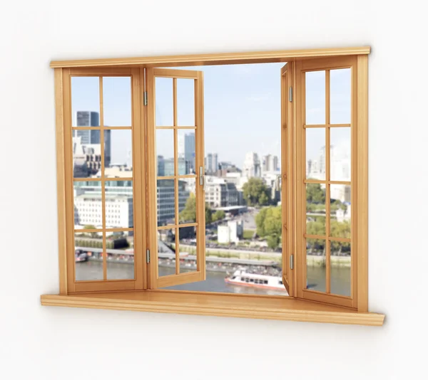 Wooden window. Beautiful landscape, from window — Stock Photo, Image