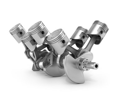 motor piston ve dişli. 3D görüntü.
