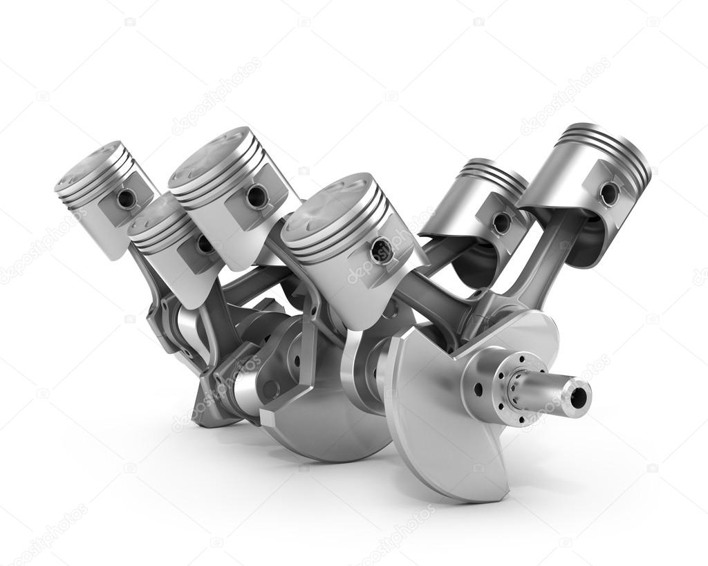 Engine pistons and cog. 3D image.