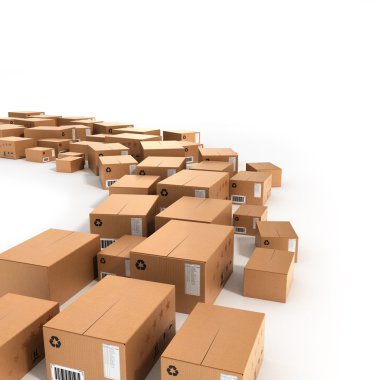 farklı boyut kutuları üst üste yol boyunca koyulur