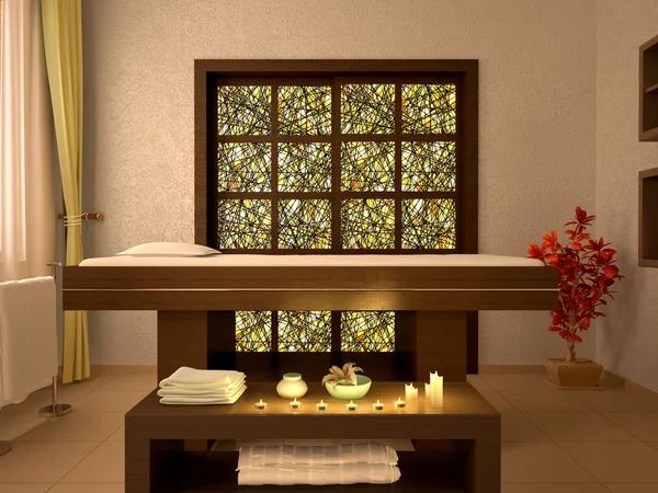 Ilustración 3d de bonita sala de masajes en el salón de spa — Foto de Stock