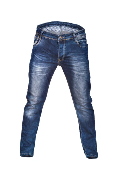 Jeans homens azuis em branco no fundo branco isolado — Fotografia de Stock