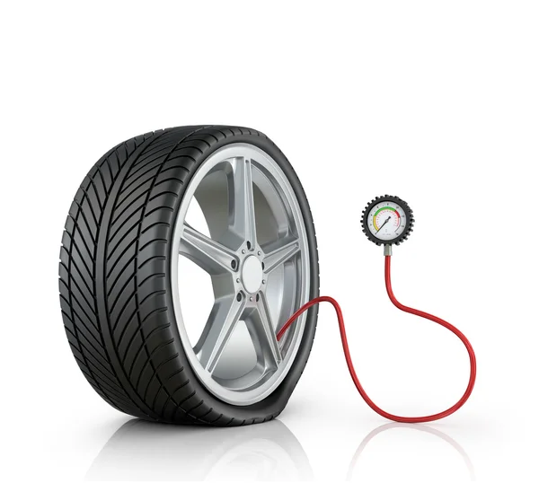 Automotive hjul med sänkt trycksensor på en vit backgro — Stockfoto