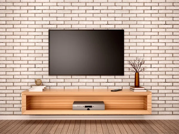 Flat Tv 3D illüstrasyon iç Kaide ile — Stok fotoğraf