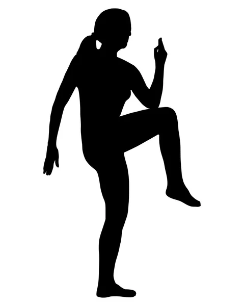 Silhouet van vrouw die oefeningen doet — Stockvector