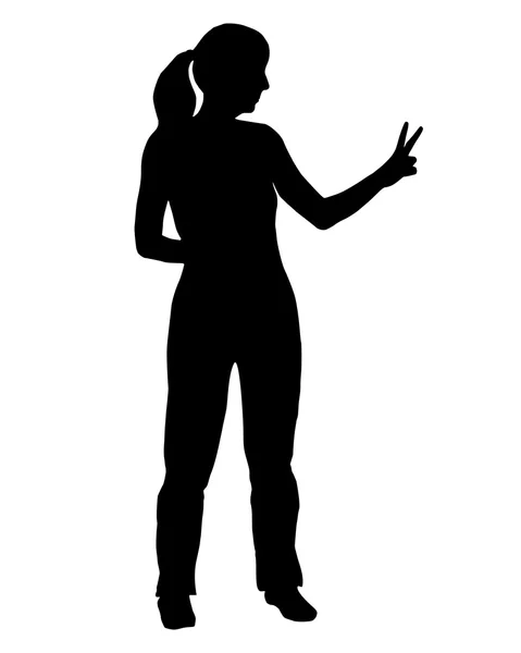 Silhouette of woman with hand sign — Stock Vector