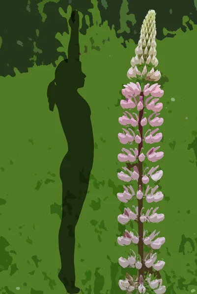 Frau mit Lupine in Yoga-Stellung — Stockfoto