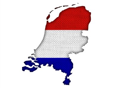 Harita ve eski keten üzerinde Hollanda bayrağı