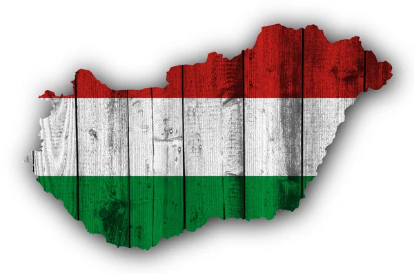 Mapa y bandera de Hungría en madera — Foto de Stock