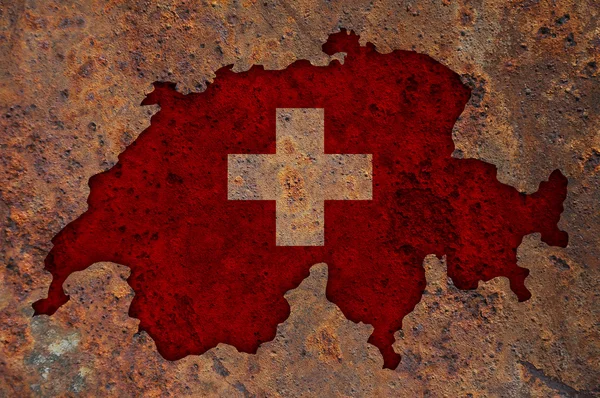 Karta och Schweiz flagga på Rostig metall — Stockfoto