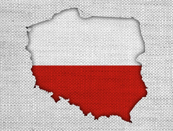 Mapa e bandeira de Poland no linho velho — Fotografia de Stock