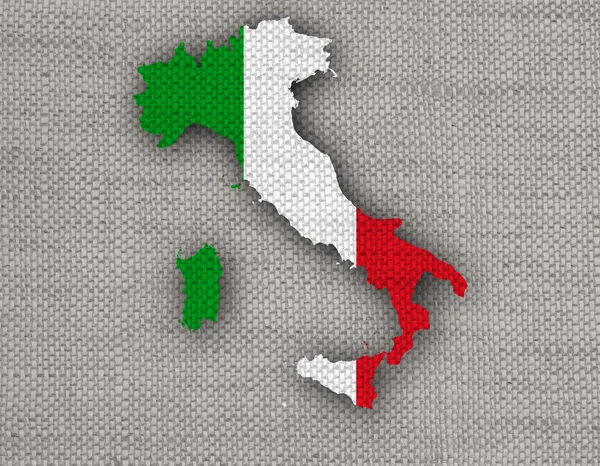 Mapa i flaga Włoch na płótno stary — Zdjęcie stockowe