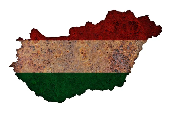 Mapa y Bandera de Hungría sobre metal oxidado — Foto de Stock