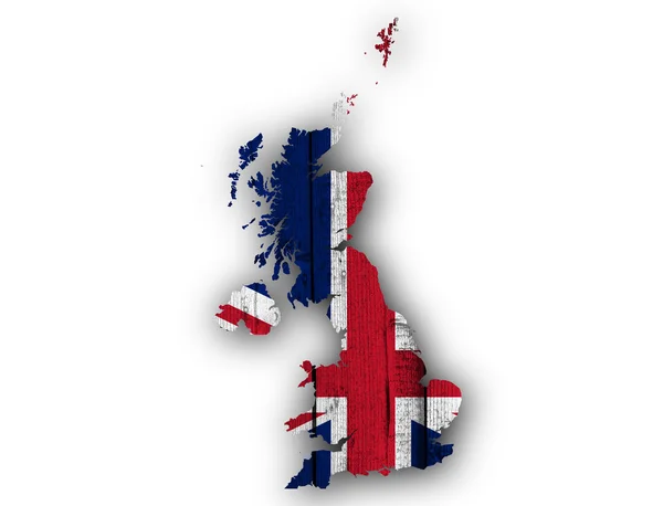 Карта и флаг Великобритании по дереву — стоковое фото