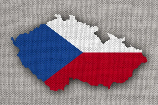Χάρτης και σημαία της Τσεχικής Δημοκρατίας στον παλιό λινό — Φωτογραφία Αρχείου