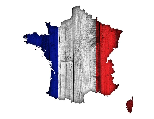 Χάρτης και σημαία της Γαλλίας στο ξεπερασμένο ξύλο — Φωτογραφία Αρχείου